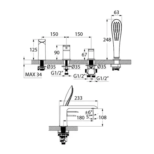 Смеситель на борт ванны встраиваемый белый хромIddis Calipso CALSB42i07 - almatherm.kz