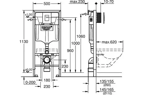 Инсталляция 4в1 (комплект Grohe 38772001 + Унитаз Saniteco SS-88D) - almatherm.kz