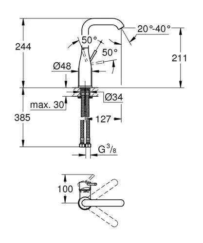 Смеситель раковины размер L Grohe Essence+ 23541001 - almatherm.kz