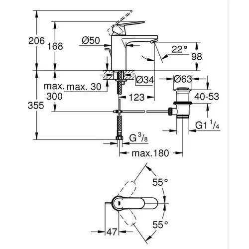 Смеситель раковины с донным клапаном Grohe Eurosmart Cosmopolitan 23325000 - almatherm.kz