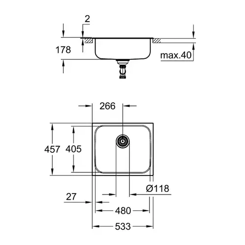 Мойка врезная прямоугольная 533x457 стальная Grohe K200 31719SD0 - almatherm.kz