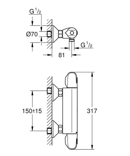 Смеситель душа с термостатом Grohe Grohtherm 1000 34143003 - almatherm.kz