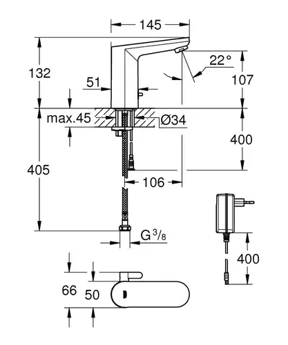 Смеситель раковины сенсорный размер М Grohe Eurosmart Cosmopolitan E 36325002 - almatherm.kz
