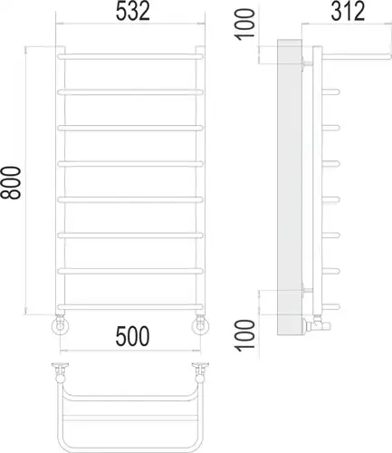 Полотенцесушитель Полка П8 1" НП 500x800 Terminus - almatherm.kz