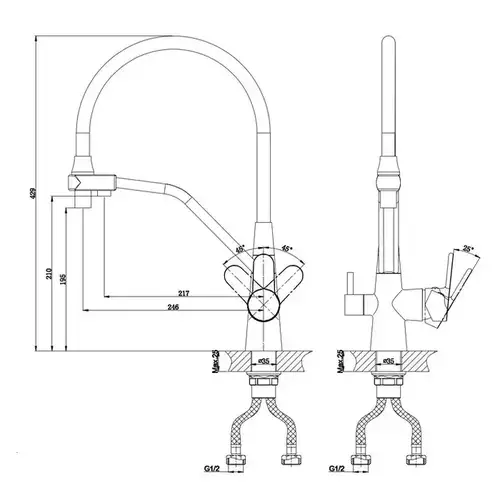 Смеситель кухни гибкий излив под фильтр бетон Daiva DA 6-4 B - almatherm.kz