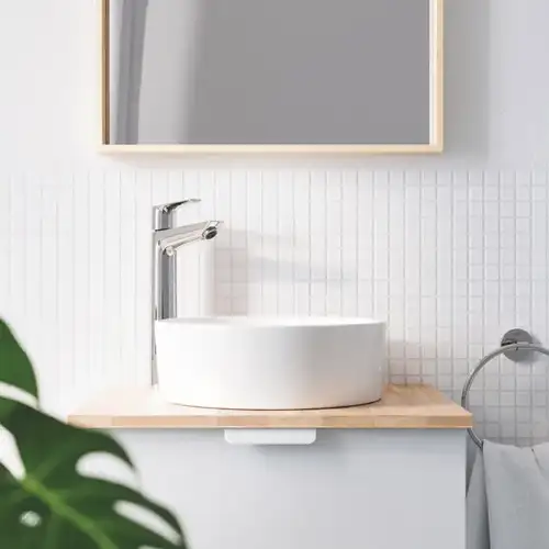 Смеситель раковины настольный размер XL с ограничителем температуры Grohe BauEdge 23761001 - almatherm.kz