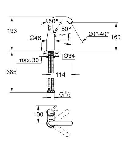 Смеситель раковины черный матовый размер M Grohe Essence 24176KF1 - almatherm.kz