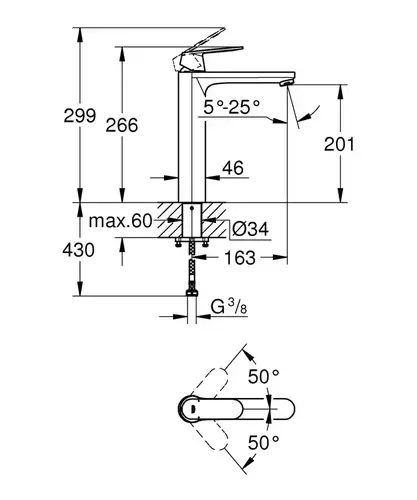 Смеситель раковины настольный размер XL Grohe EuroSmart Cosmopolitan 23921000 - almatherm.kz