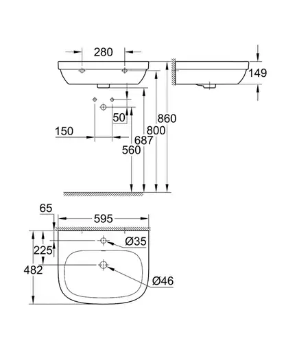 Раковина подвесная 60 Grohe Euro Ceramic 39335000 - almatherm.kz