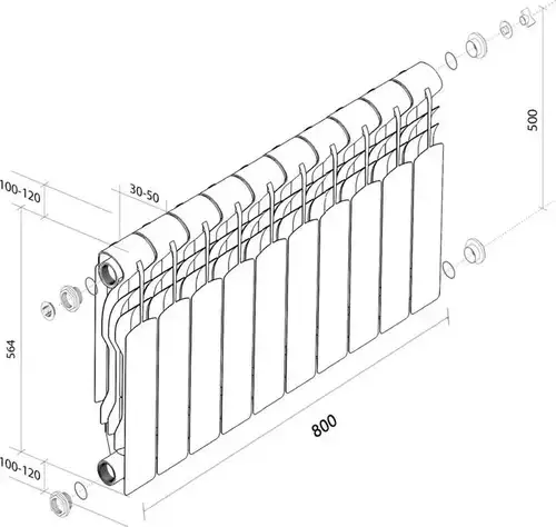 Радиатор биметаллический 500x80 (10 секций) Revolution Royal Thermo - almatherm.kz