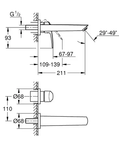 Смеситель раковины настенного монтажа черный матовый размер M Grohe Eurosmart 293382433 - almatherm.kz