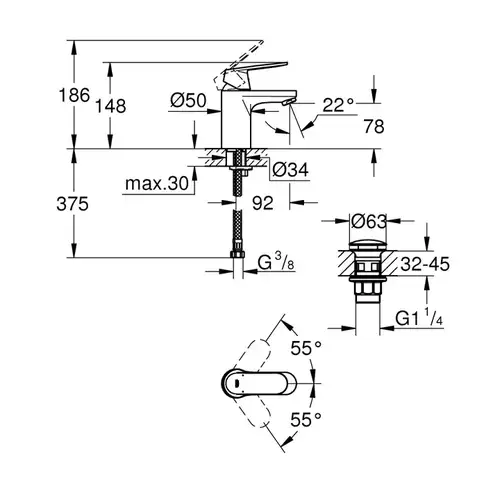 Смеситель раковины Grohe Eurosmart Cosmopolitan 23925000 - almatherm.kz