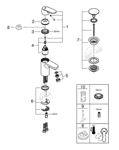 Смеситель раковины Grohe Eurosmart Cosmopolitan 23925000 - almatherm.kz