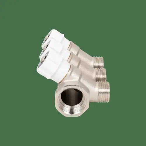 Коллектор с регулирующими вентилями 3 выхода НР 3/4"х1/2" Aqualink - almatherm.kz