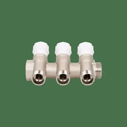 Коллектор с регулирующими вентилями 3 выхода НР 3/4"х1/2" Aqualink - almatherm.kz