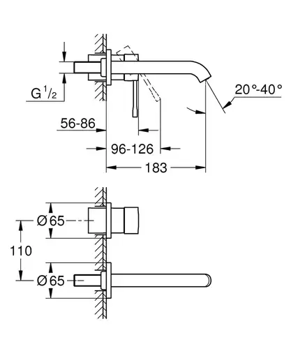 Смеситель раковины настенного монтажа хром размер M Grohe Essence 29192001 - almatherm.kz