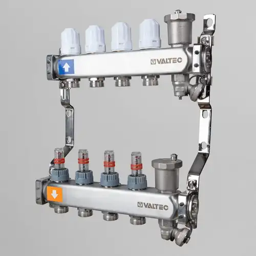 Коллекторная группа с расходомерами 2 выхода 1"х3/4" НЕРЖ 579 Valtec - almatherm.kz