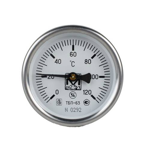 Термометр биметаллический аксиальный 120°С 63 мм L-100 мм G1/2" STI - almatherm.kz