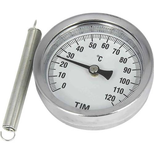 Термометр биметаллический 120°С 63 мм накладной с пружиной TIM - almatherm.kz