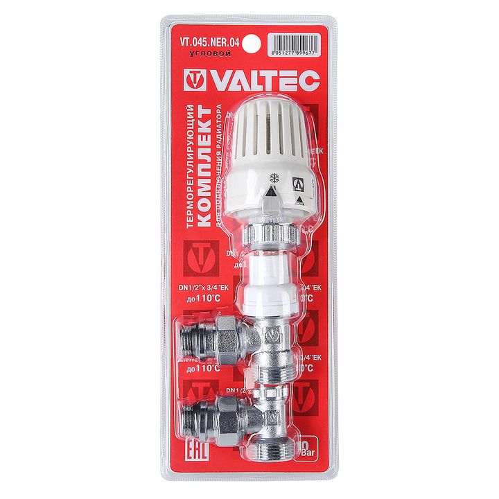 Клапан термостатический для радиатора угловой 1/2" под евроконус 3 в 1 в блистере Valtec - Изображение 1 - almatherm.kz