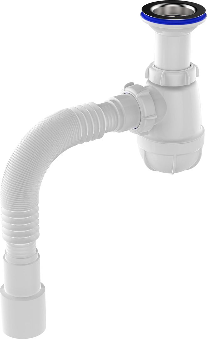 Сифон мойки 40/50 бутылочный с металлической решеткой гофрированный 1 1/2" Aquant B0515-30-MR - Изображение 1 - almatherm.kz