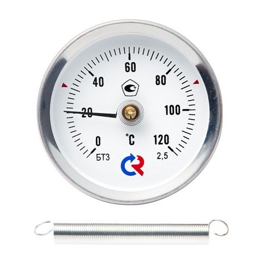 Термометр биметаллический 120°С 63 мм накладной с пружиной БТ-30.010 Росма - Изображение 1 - almatherm.kz