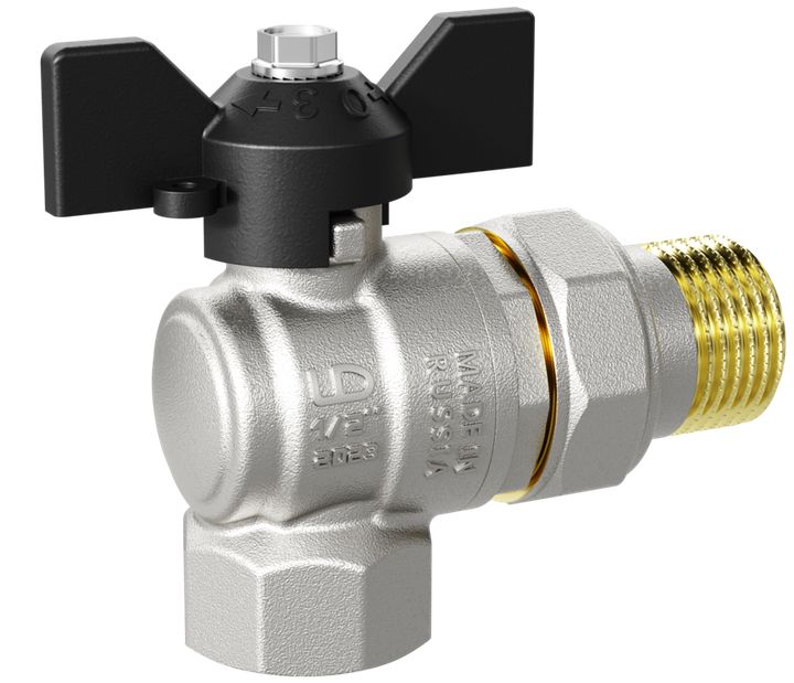 Кран шаровой угловой со сгоном ВР-НР 1/2" с бабочкой LD - Изображение 1 - almatherm.kz