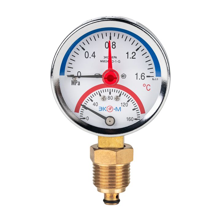 Радиалды термометр 1,6 МПа 0-160 °C 63 мм G1/4"xG1/2" Экомера - Изображение 1 - almatherm.kz