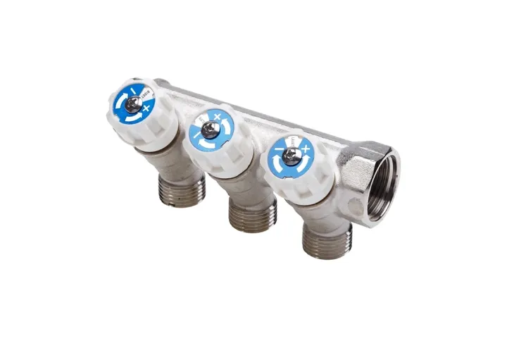 Коллектор с регулирующими вентилями 2 выхода НР 3/4"х1/2" Aqualink - Изображение 1 - almatherm.kz