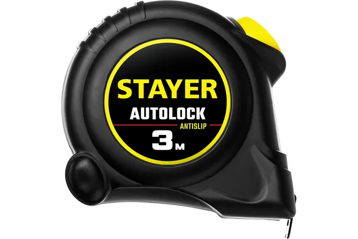 Рулетка измерительная 3 м x 16 мм прорезиненный корпус с автостопом Stayer AutoLock 2-34126-03-16 - Изображение 1 - almatherm.kz