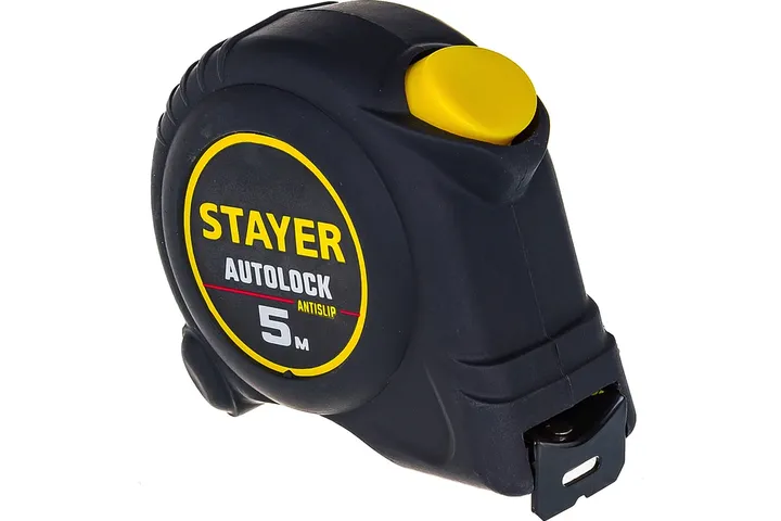 Рулетка измерительная 5 м x 25 мм прорезиненный корпус с автостопом Stayer AutoLock 2-34126-05-25 - Изображение 1 - almatherm.kz