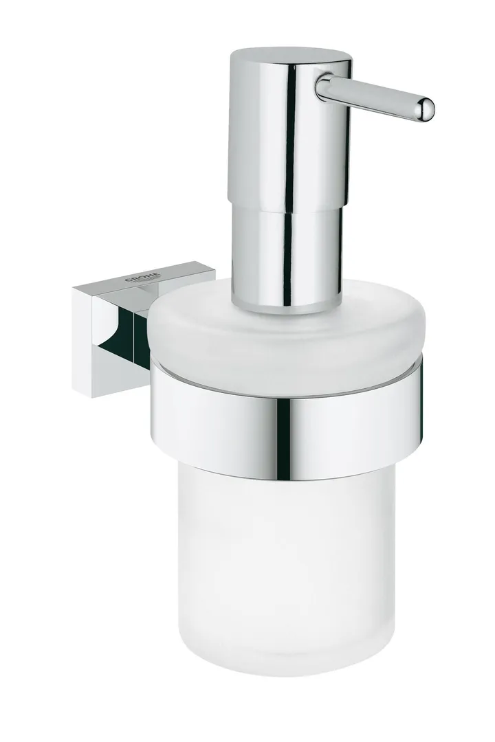 Дозатор жидкого мыла с держателем хром квадрат Grohe Essentials Cube 40756001 - Изображение 1 - almatherm.kz