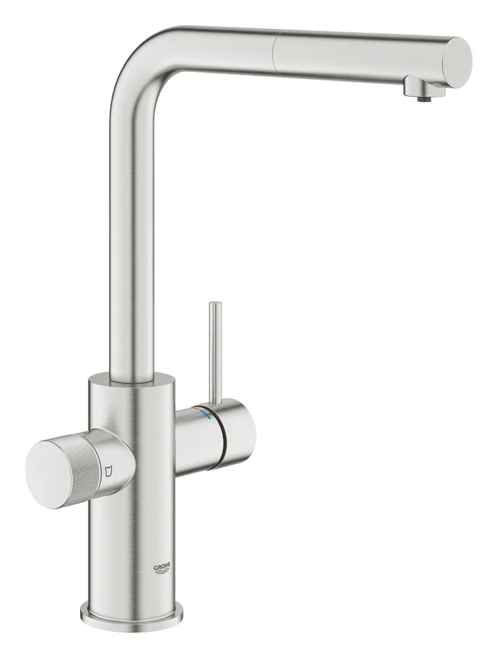 Смеситель кухни под фильтр с выдвижной лейкой суперсталь Grohe Blue Pure Minta 30590DC0 - Изображение 1 - almatherm.kz