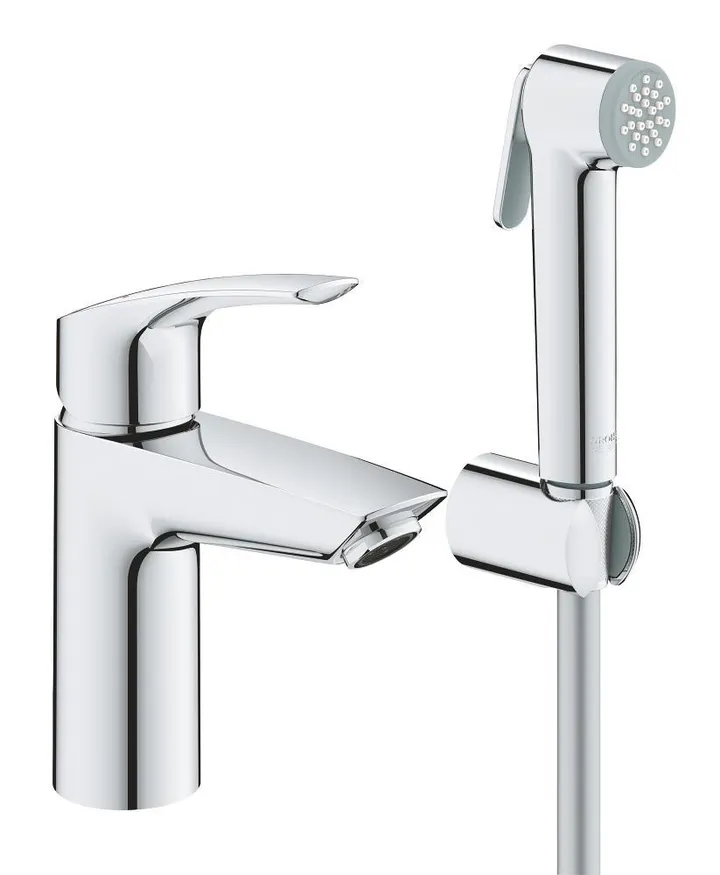 Смеситель раковины с гигиеническим душем хром размер S Grohe Eurosmart 23124003 - Изображение 1 - almatherm.kz
