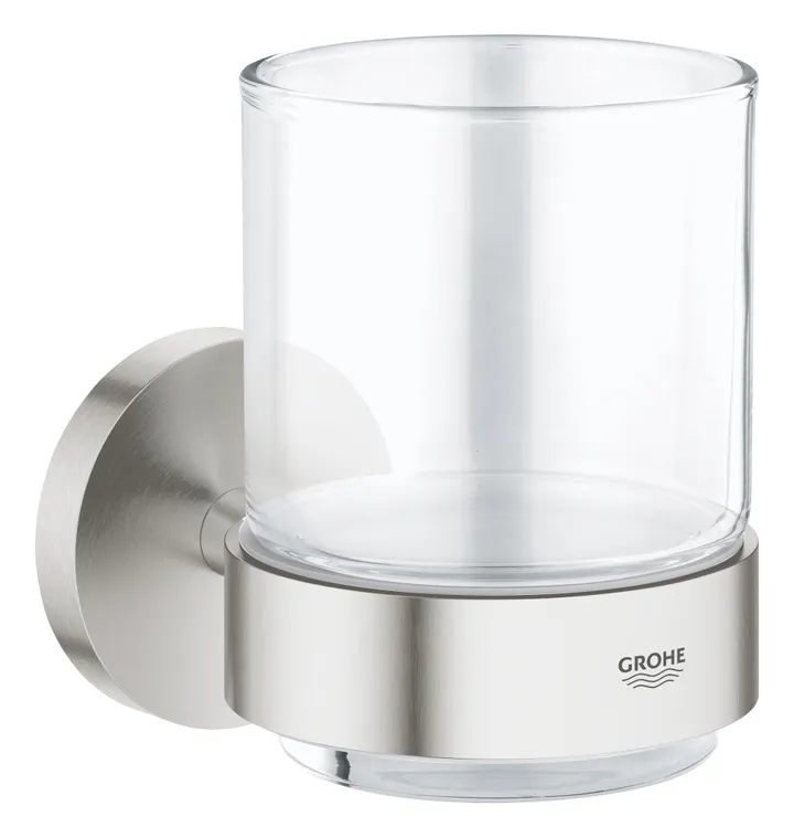 Стакан с держателем Grohe Essentials, суперсталь GROHE - Изображение 1 - almatherm.kz