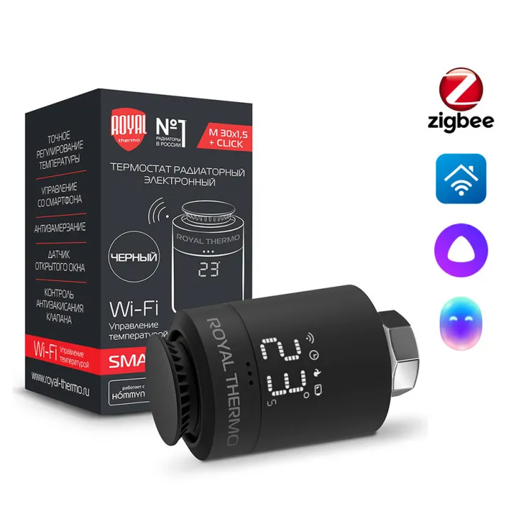 Термоголовка электронная черная Royal Thermo Smart Heat - Изображение 1 - almatherm.kz