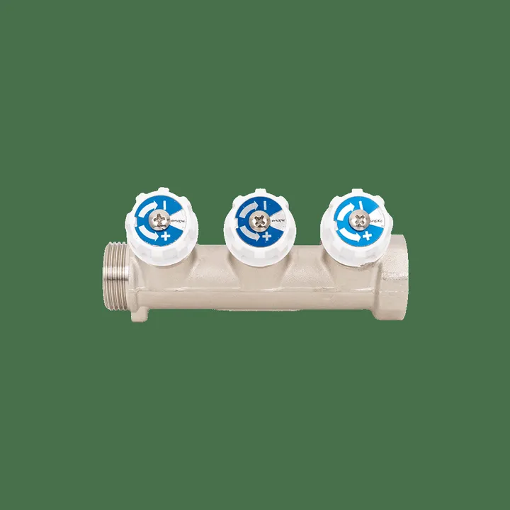 Коллектор с регулирующими вентилями 3 выхода НР 3/4"х1/2" Aqualink - Изображение 1 - almatherm.kz