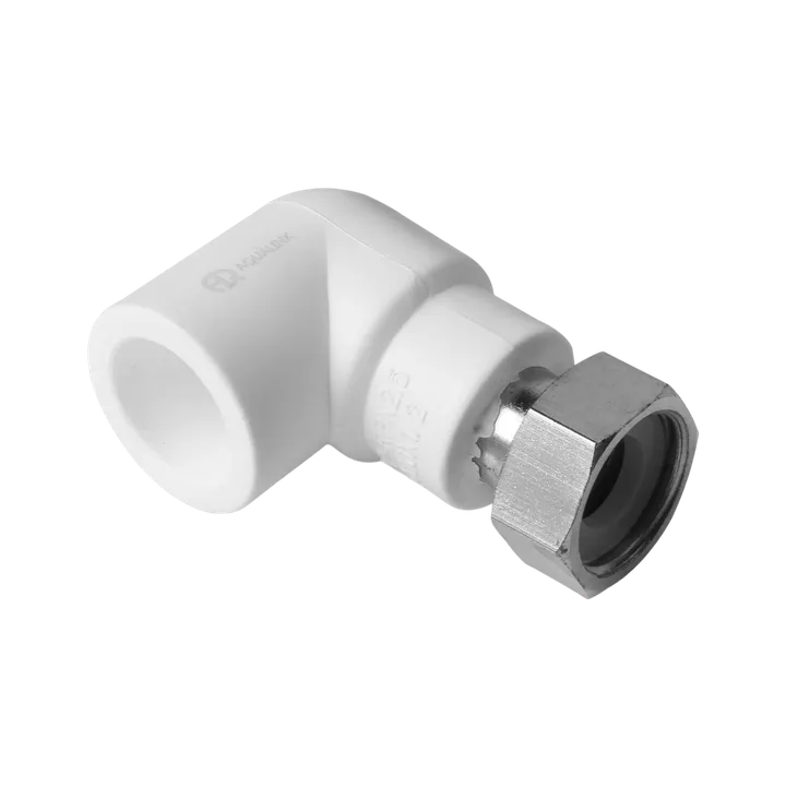 Отвод ППР с накидной гайкой белый 20x1/2" Aqualink - Изображение 1 - almatherm.kz